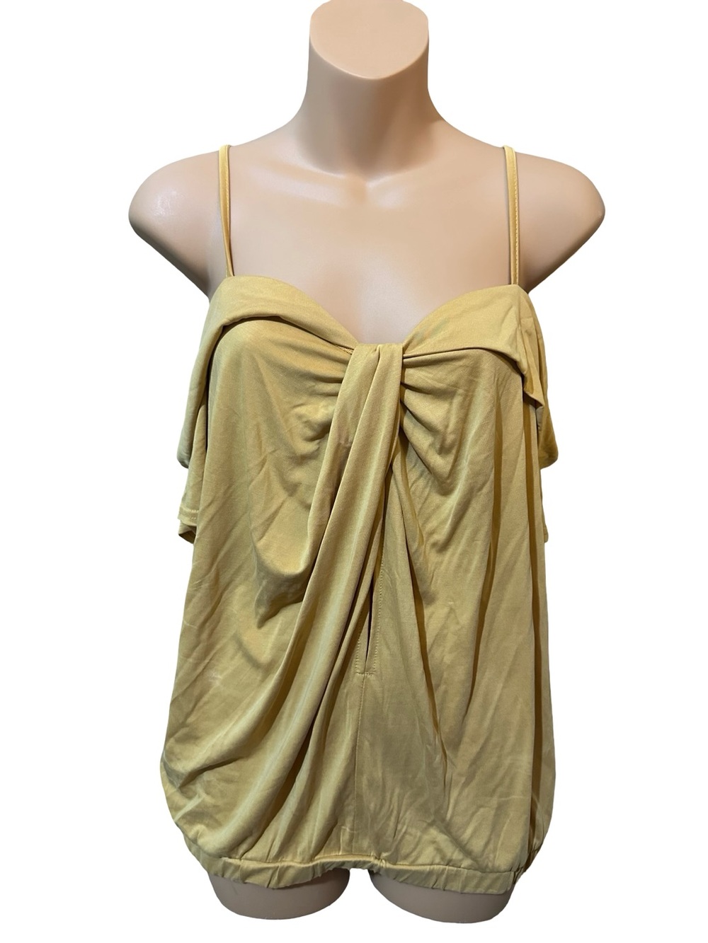 Gimmicks M Mustard Yellow Gold Off Cold Shoulder Twist Front Top Blouse
